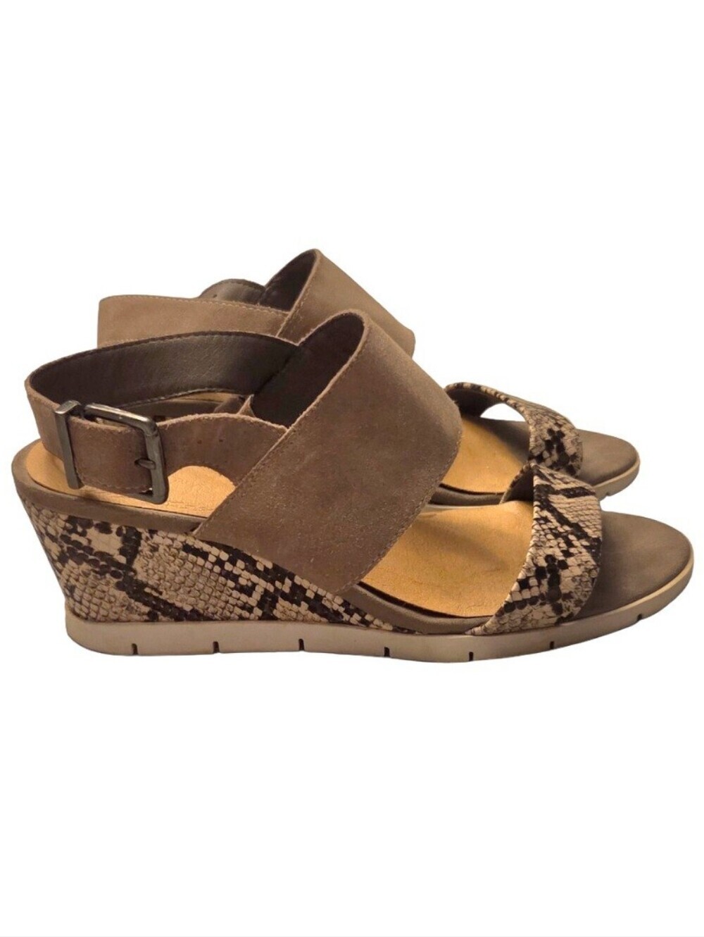 Crown Vintage Women's Brown Leather Snake Print Wedge Sandals Size 8
